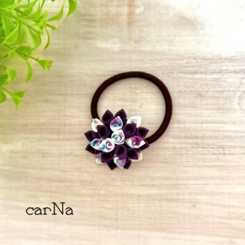 小花のヘアゴム　紫