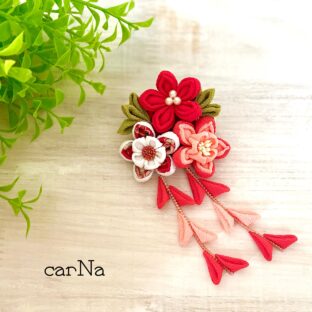 桔梗のちりめん髪飾り